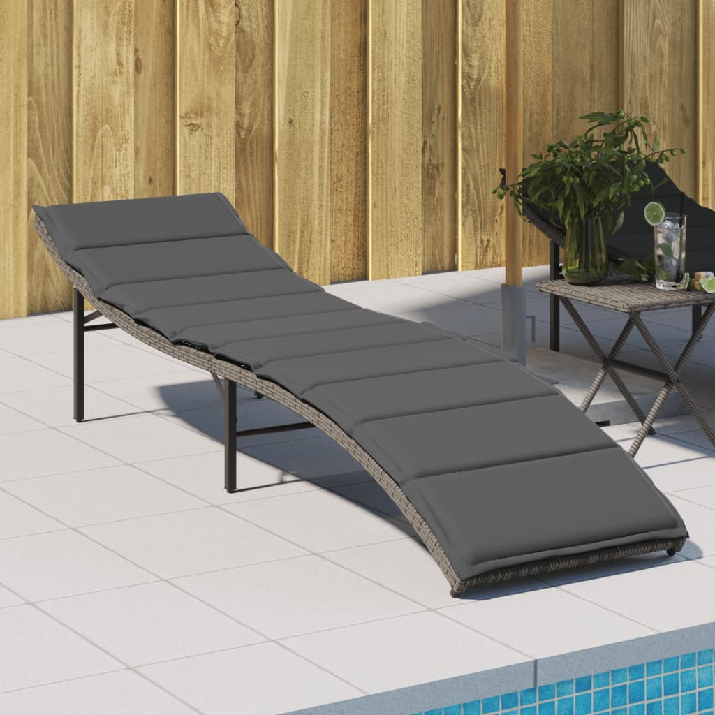 Sonnenliege mit Kissen Grau 55x199x50 cm Poly Rattan