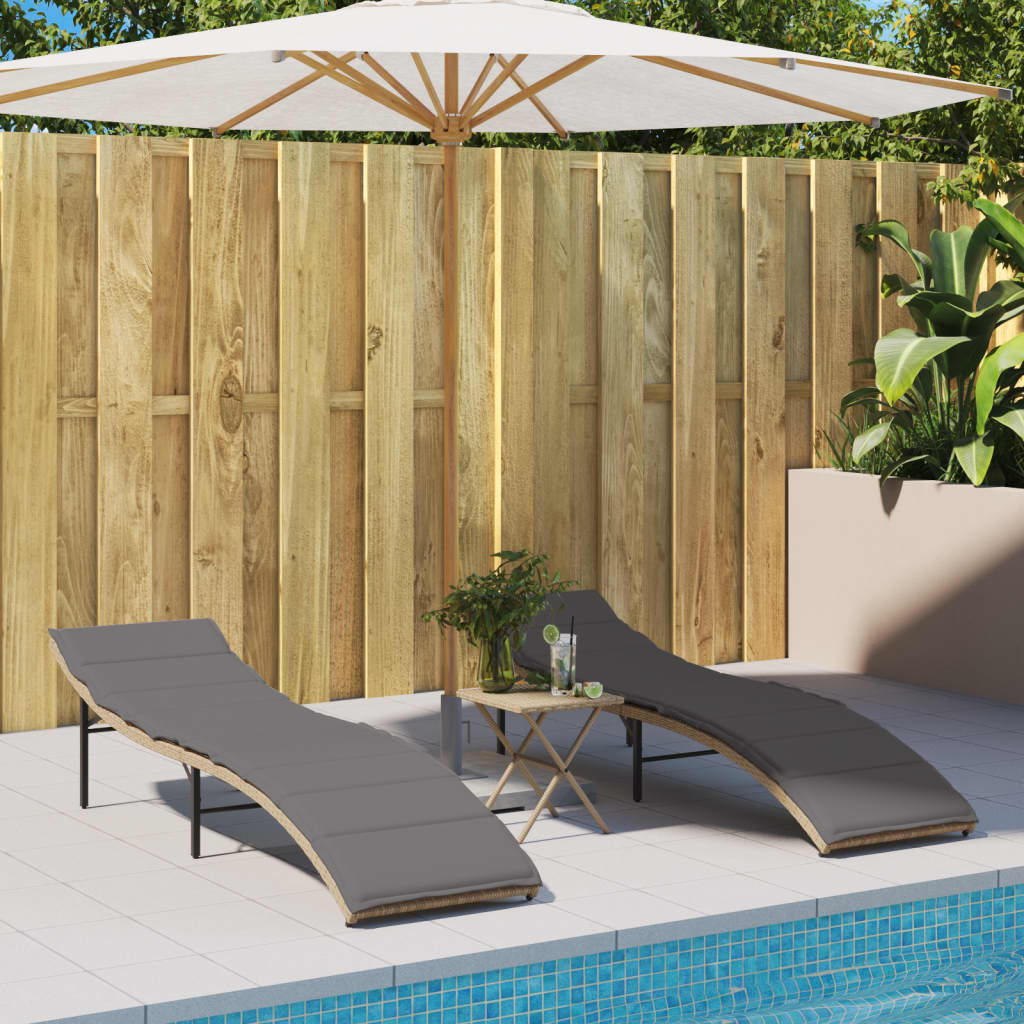 Sonnenliege mit Kissen Beige 55x199x50 cm Poly Rattan