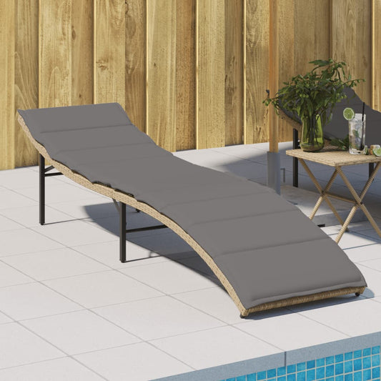 Sonnenliege mit Kissen Beige 55x199x50 cm Poly Rattan