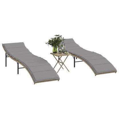 Sonnenliegen 2 Stk. mit Tisch Beige Poly Rattan