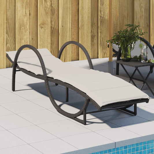 Sonnenliege mit Auflage Schwarz 60x199x42 cm Poly Rattan