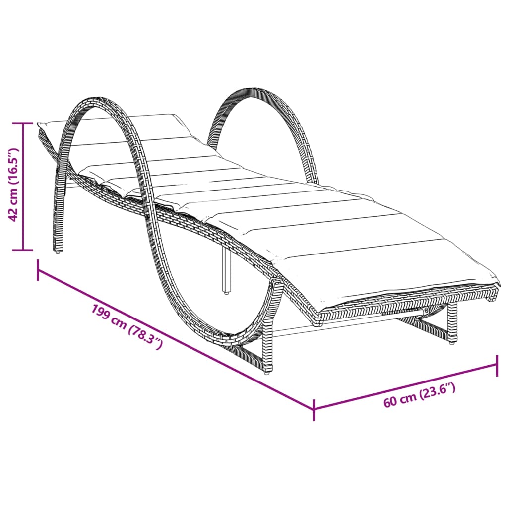 Sonnenliege mit Auflage Braun 60x199x42 cm Poly Rattan