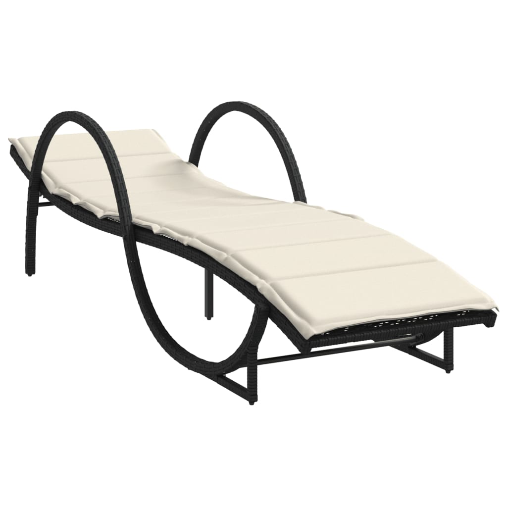 Sonnenliegen 2 Stk. mit Tisch Schwarz Poly Rattan