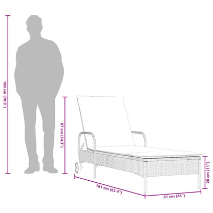 Sonnenliege mit Rollen und Auflage Schwarz Poly Rattan