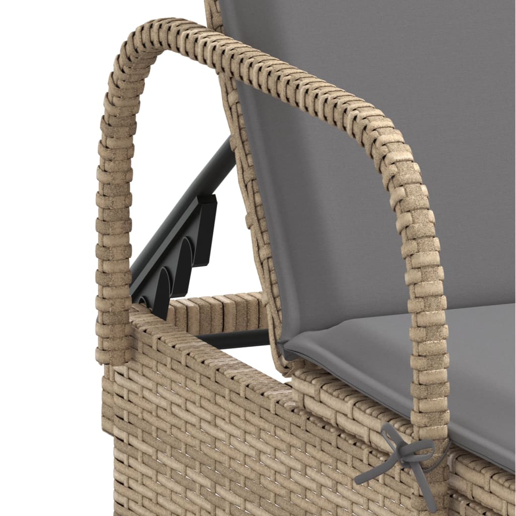 Sonnenliege mit Rollen und Auflage Beige Poly Rattan