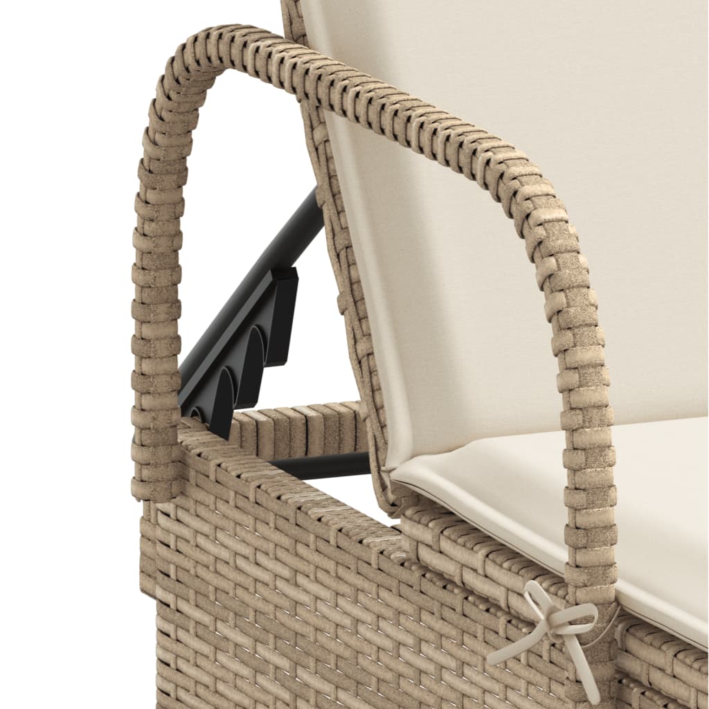 Sonnenliege mit Rollen und Auflage Beige Poly Rattan