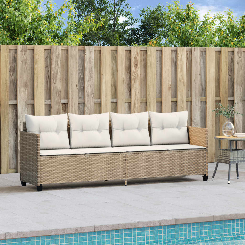 Sonnenliege mit Kissen Beige Poly Rattan