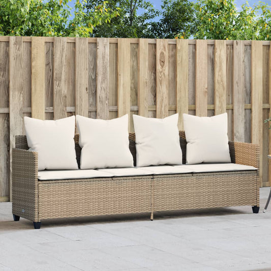 Sonnenliege mit Kissen Beige Poly Rattan