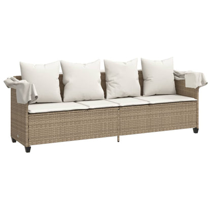 Sonnenliege mit Dach und Kissen Beige Poly Rattan