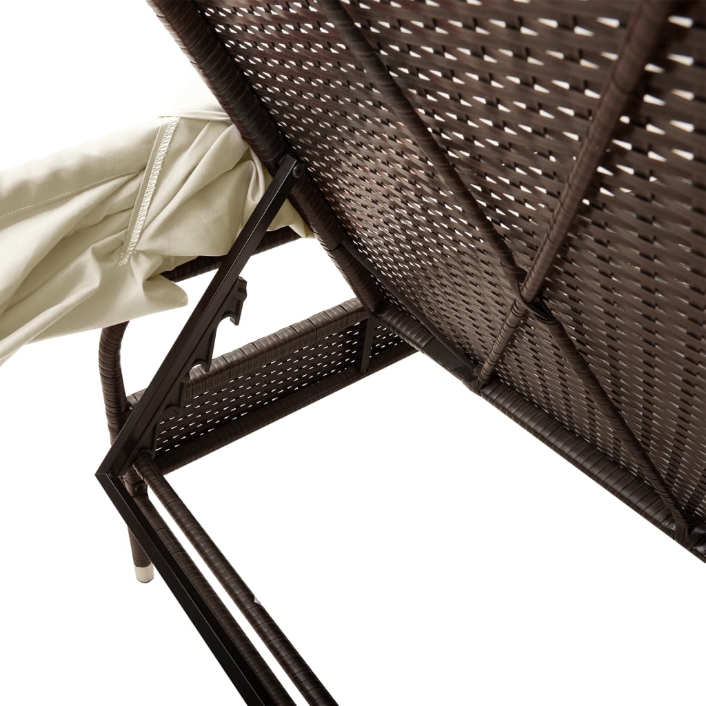 Sonnenliege mit Dach Braun Poly Rattan