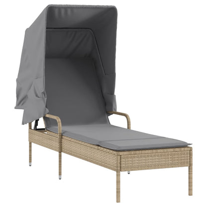 Sonnenliege mit Dach und Tisch Beige Poly Rattan