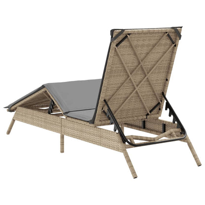 Sonnenliege mit Auflage Beige Poly Rattan