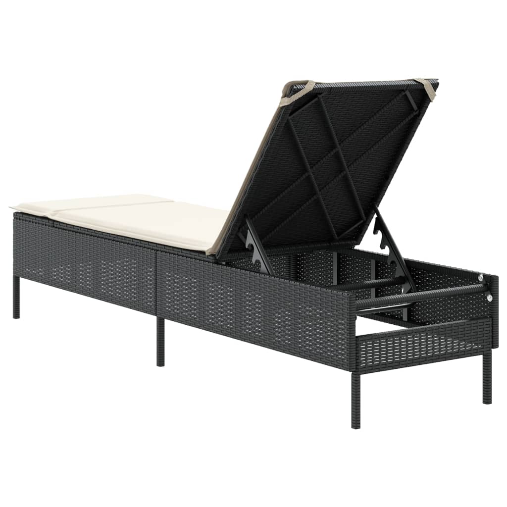 Sonnenliege mit Auflage Schwarz Poly-Rattan