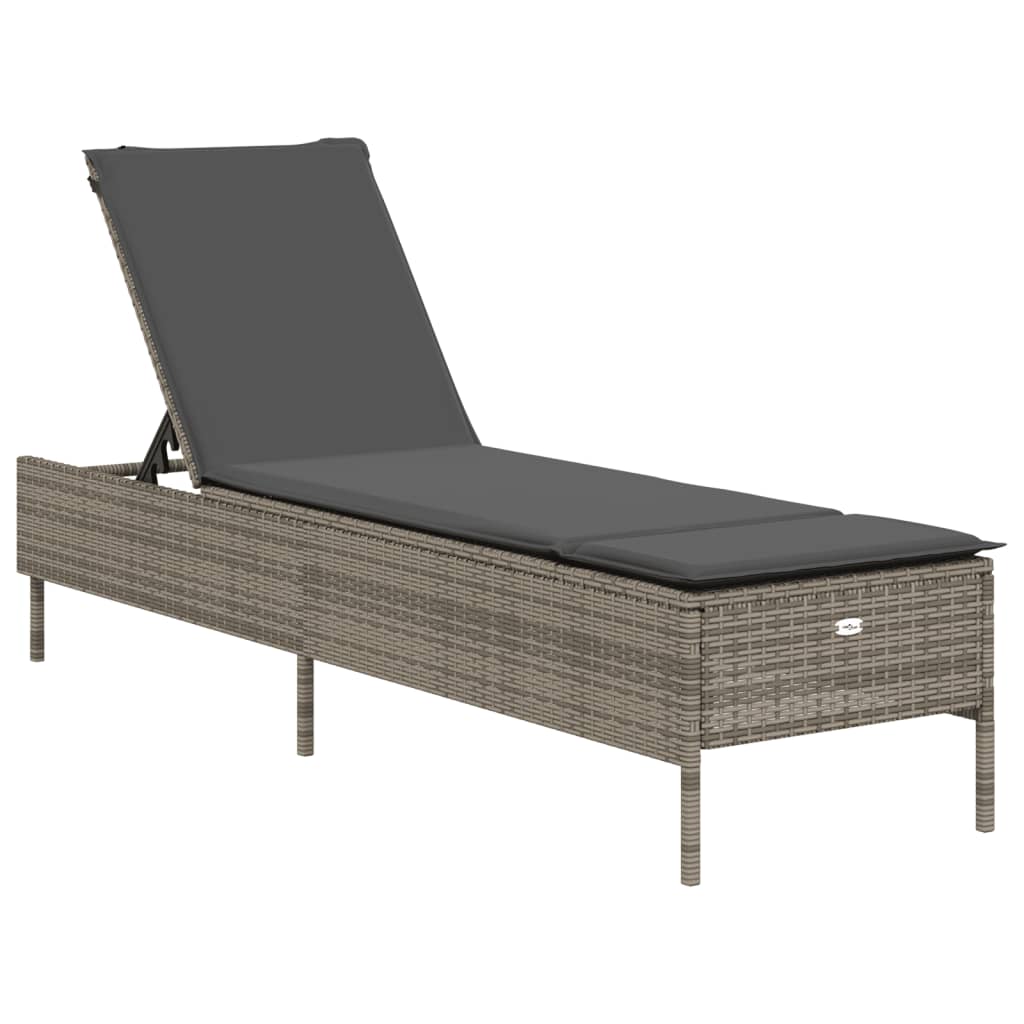 Sonnenliege mit Auflage Grau Poly Rattan