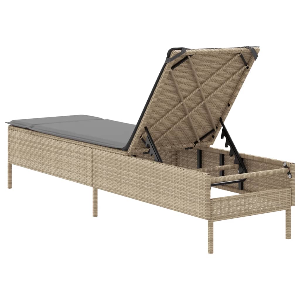 Sonnenliege mit Auflage Beige Poly Rattan