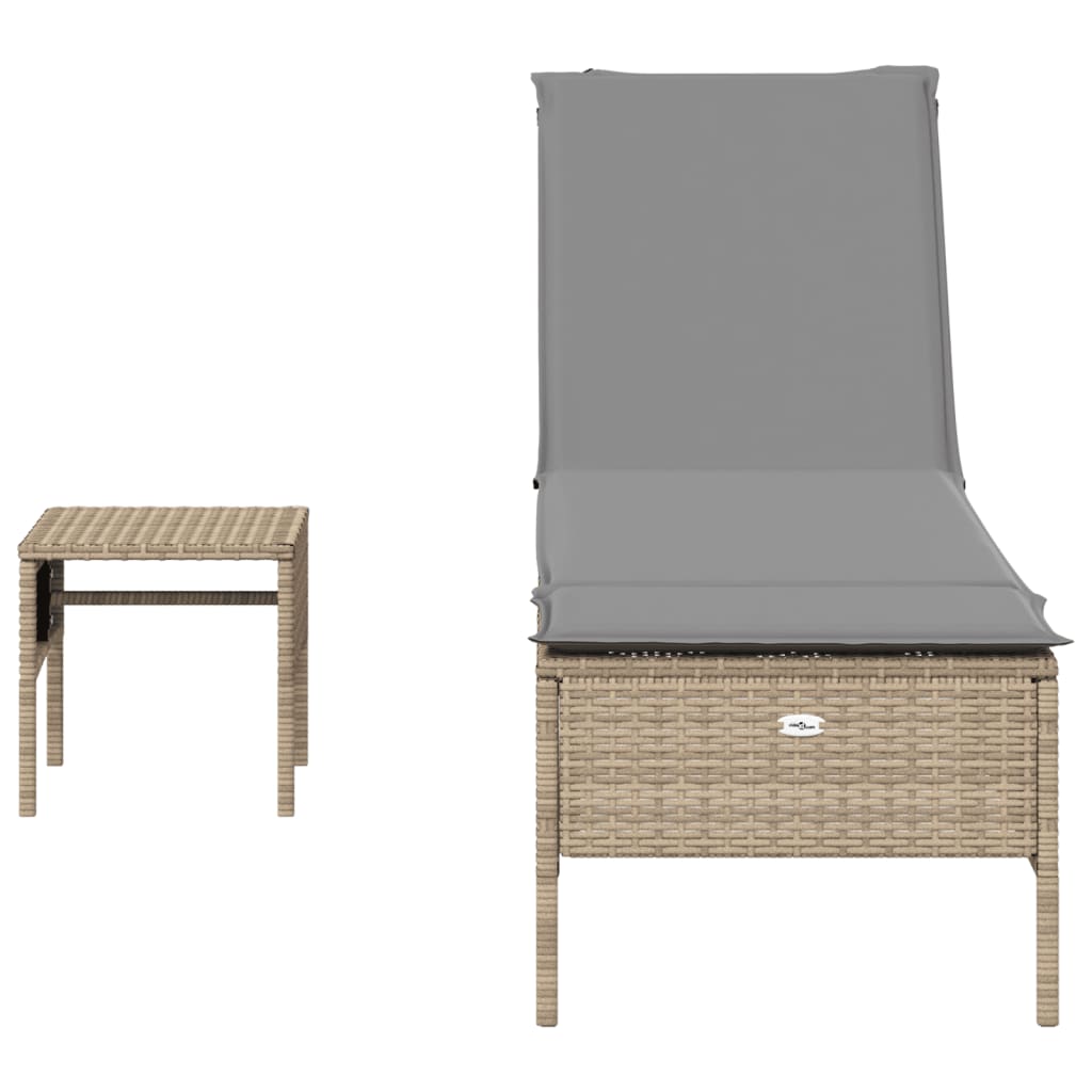 Sonnenliege mit Tisch und Auflage Beige Poly Rattan