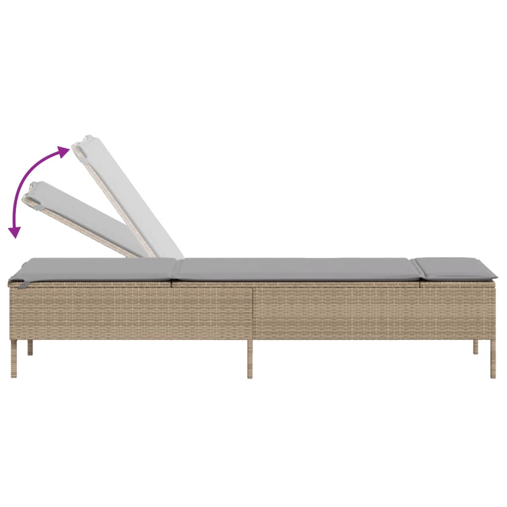 Sonnenliege mit Tisch und Auflage Beige Poly Rattan