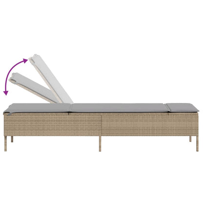 Sonnenliege mit Tisch und Auflage Beige Poly Rattan