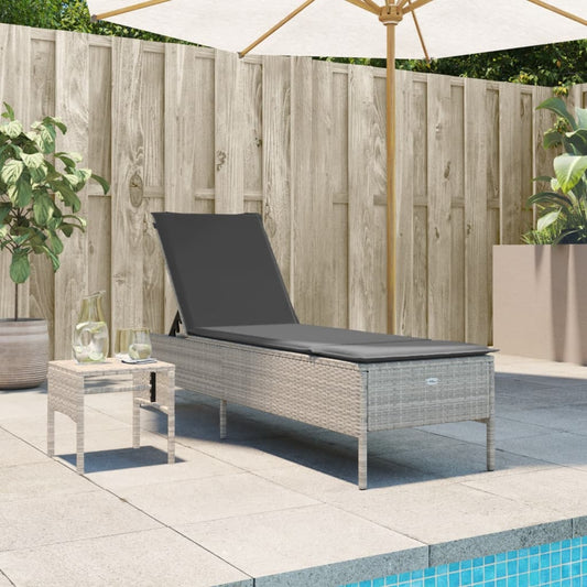 Sonnenliege mit Tisch und Auflage Hellgrau Poly Rattan