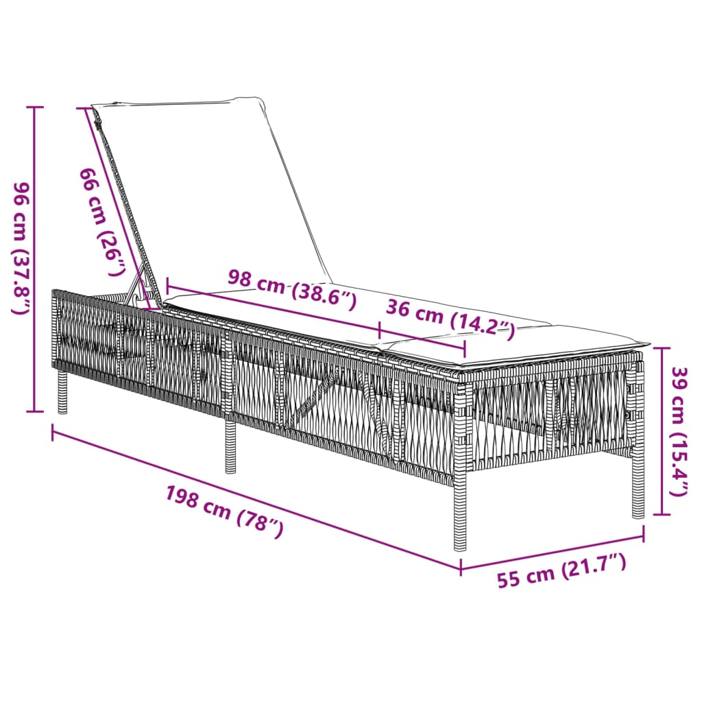 Sonnenliege mit Auflage Beige Poly Rattan