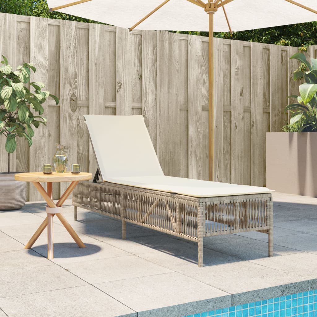 Sonnenliege mit Auflage Beige Poly Rattan