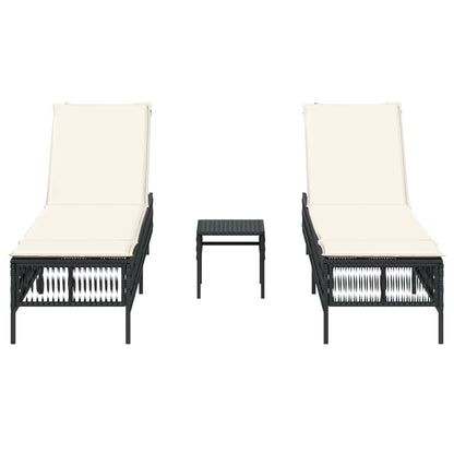 Sonnenliegen 2 Stk. mit Tisch Schwarz Poly Rattan