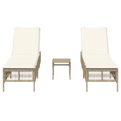 Sonnenliegen 2 Stk. mit Tisch Beige Poly Rattan