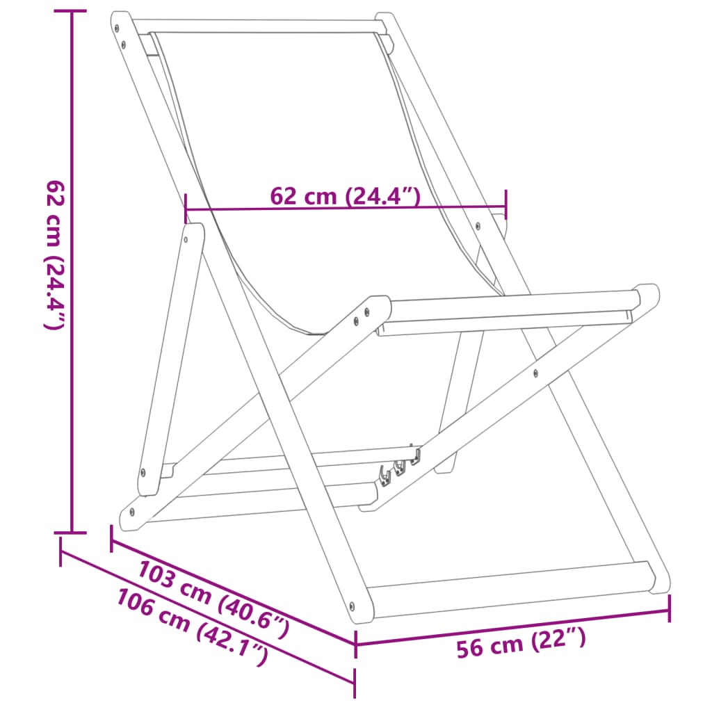 Strandstuhl Klappbar Beige Massivholz Eukalyptus und Stoff