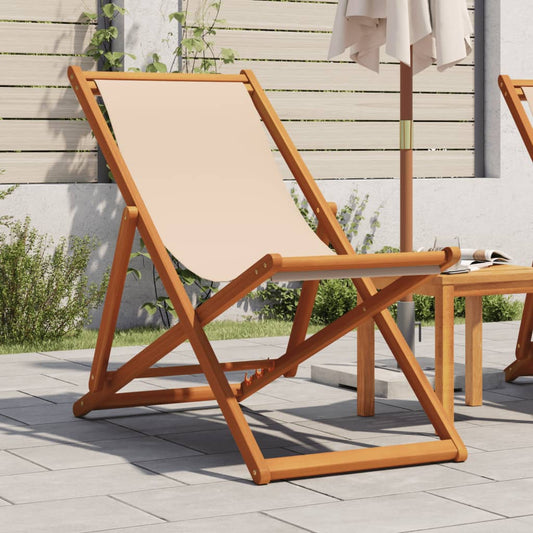 Strandstuhl Klappbar Beige Massivholz Eukalyptus und Stoff