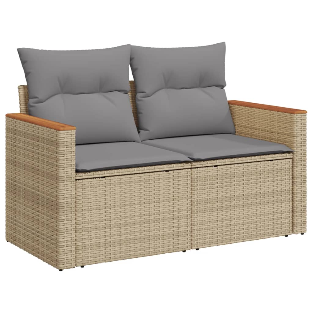 11-tlg. Garten-Sofagarnitur mit Kissen Beige Poly Rattan