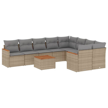 10-tlg. Garten-Sofagarnitur mit Kissen Beige Poly Rattan