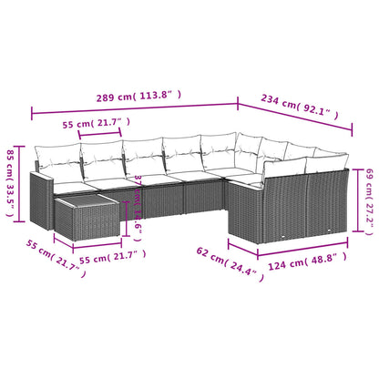 10-tlg. Garten-Sofagarnitur mit Kissen Beige Poly Rattan