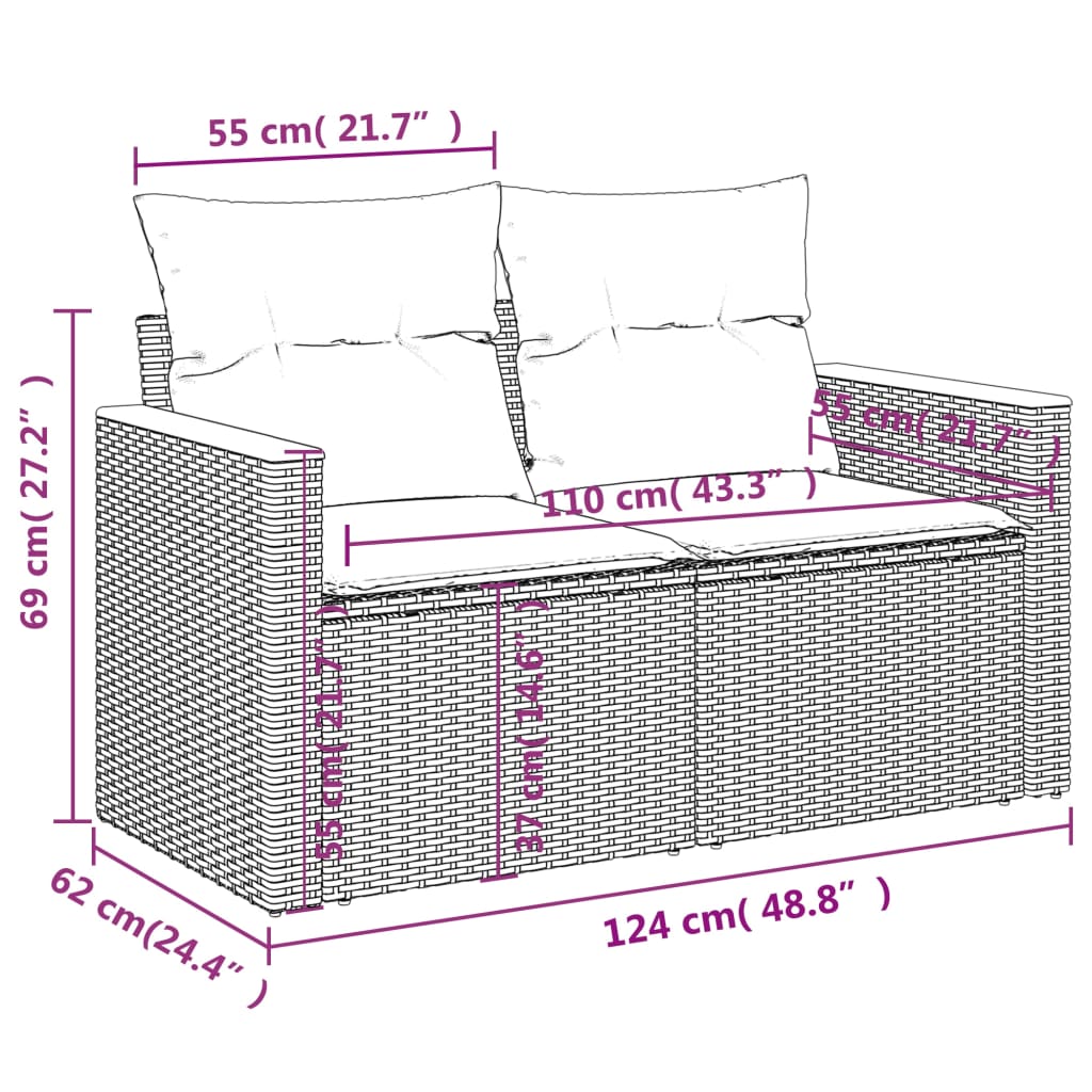 10-tlg. Garten-Sofagarnitur mit Kissen Grau Poly Rattan