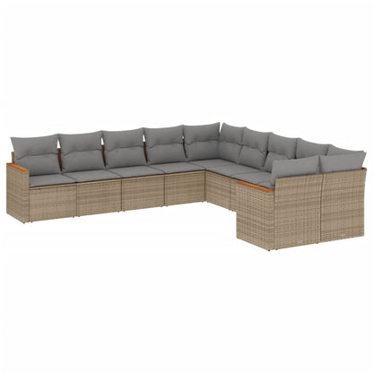 10-tlg. Garten-Sofagarnitur mit Kissen Beige Poly Rattan