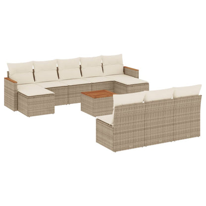 11-tlg. Garten-Sofagarnitur mit Kissen Beige Poly Rattan