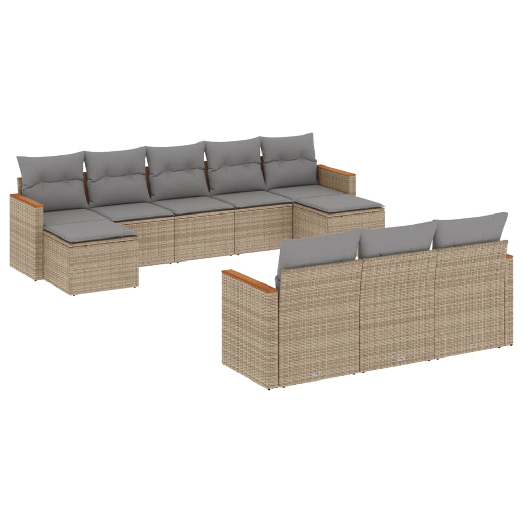 10-tlg. Garten-Sofagarnitur mit Kissen Beige Poly Rattan