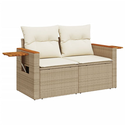 10-tlg. Garten-Sofagarnitur mit Kissen Beige Poly Rattan