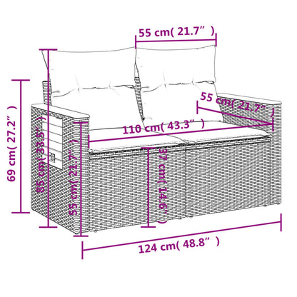 10-tlg. Garten-Sofagarnitur mit Kissen Beige Poly Rattan