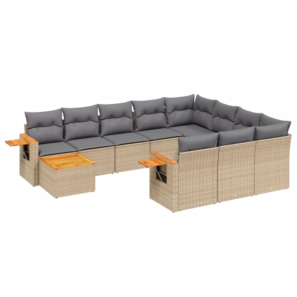 11-tlg. Garten-Sofagarnitur mit Kissen Beige Poly Rattan