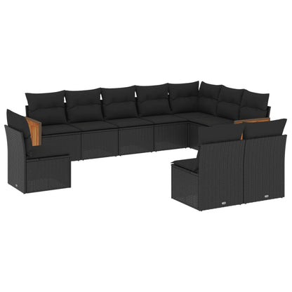 10-tlg. Garten-Sofagarnitur mit Kissen Schwarz Poly Rattan