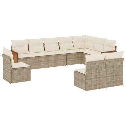 10-tlg. Garten-Sofagarnitur mit Kissen Beige Poly Rattan