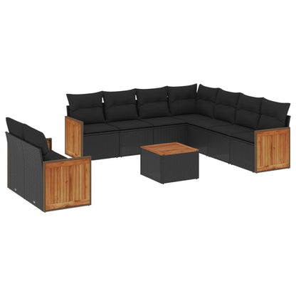 10-tlg. Garten-Sofagarnitur mit Kissen Schwarz Poly Rattan