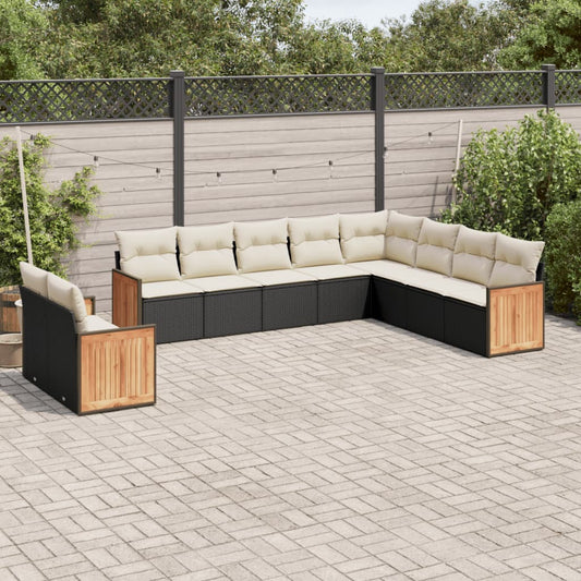 10-tlg. Garten-Sofagarnitur mit Kissen Schwarz Poly Rattan