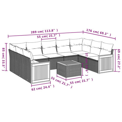 10-tlg. Garten-Sofagarnitur mit Kissen Grau Poly Rattan