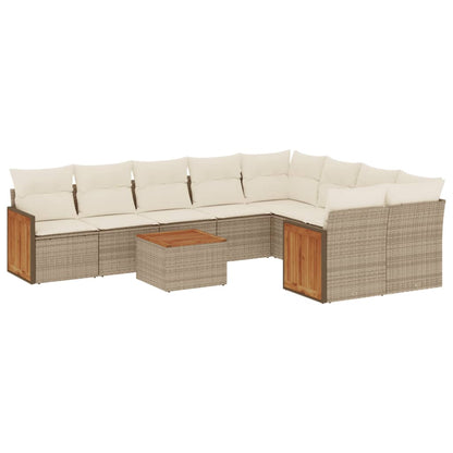 10-tlg. Garten-Sofagarnitur mit Kissen Beige Poly Rattan