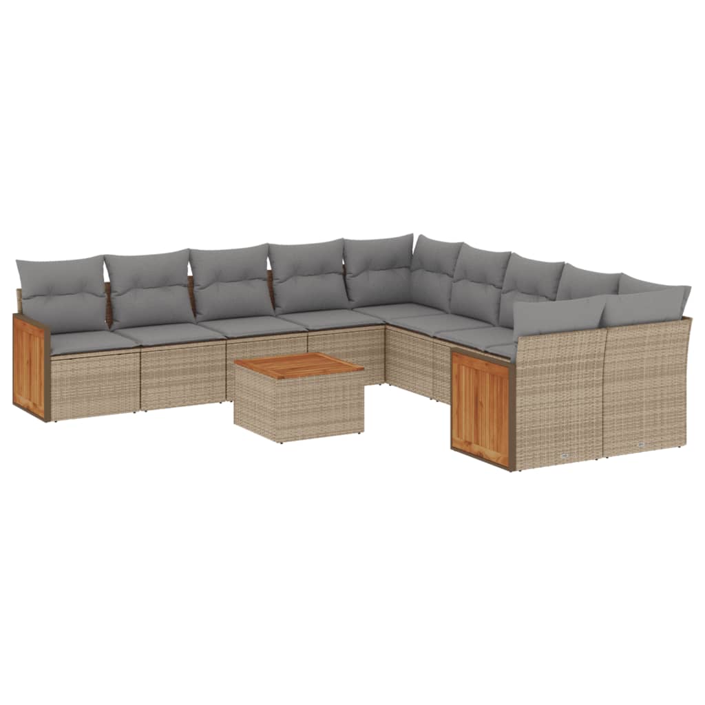 11-tlg. Garten-Sofagarnitur mit Kissen Beige Poly Rattan