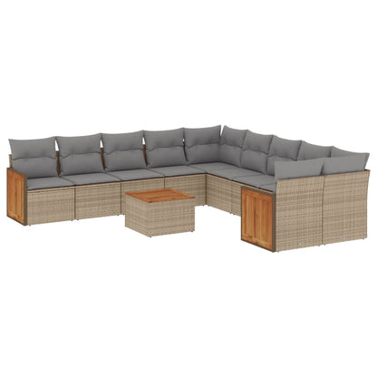 11-tlg. Garten-Sofagarnitur mit Kissen Beige Poly Rattan