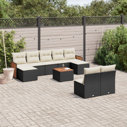 10-tlg. Garten-Sofagarnitur mit Kissen Schwarz Poly Rattan