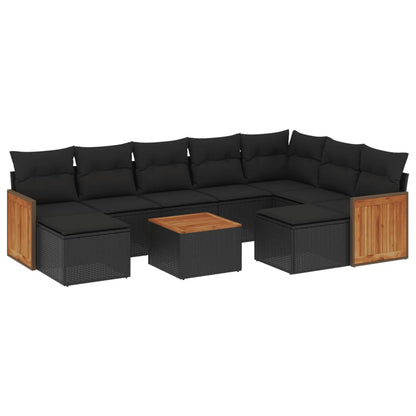 10-tlg. Garten-Sofagarnitur mit Kissen Schwarz Poly Rattan