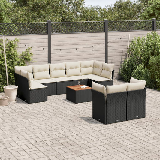 10-tlg. Garten-Sofagarnitur mit Kissen Schwarz Poly Rattan